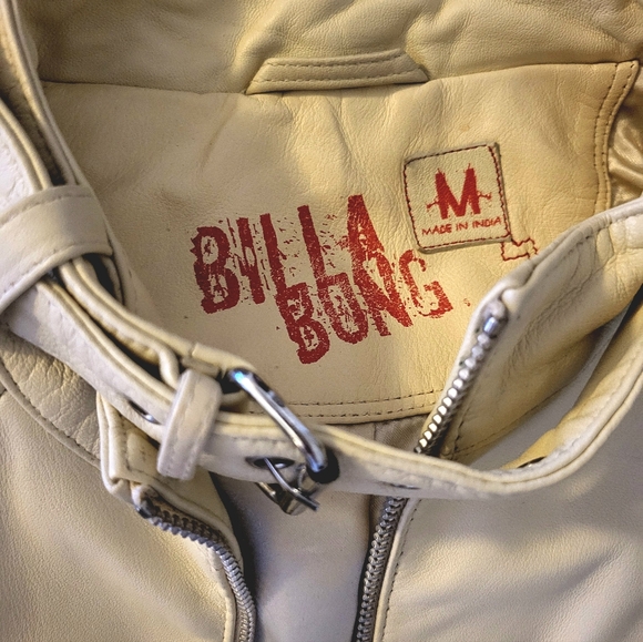 Billabong Leather Jacket in Cream - Picture 4 of 5